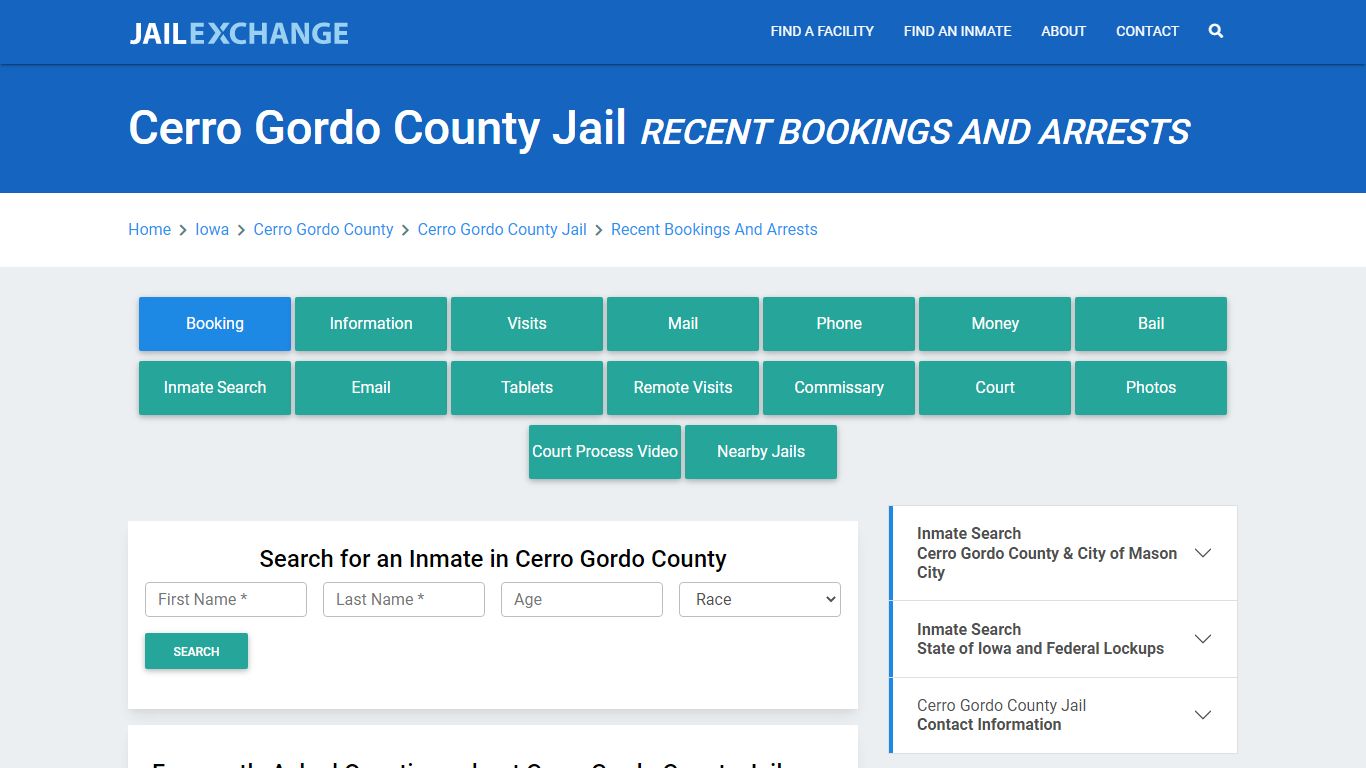 Cerro Gordo County Jail Recent Bookings And Arrests