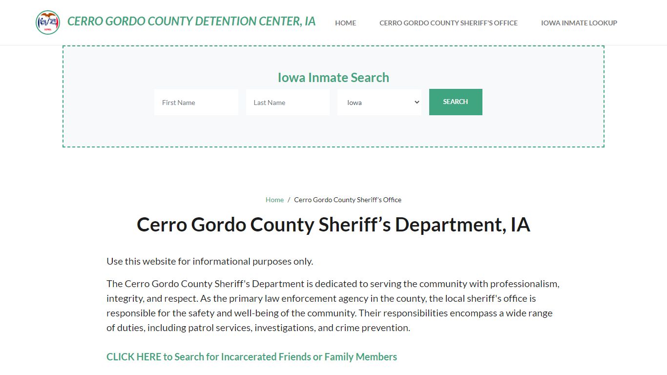 Cerro Gordo County Sheriff Department, IA Arrests, Warrant Lookup