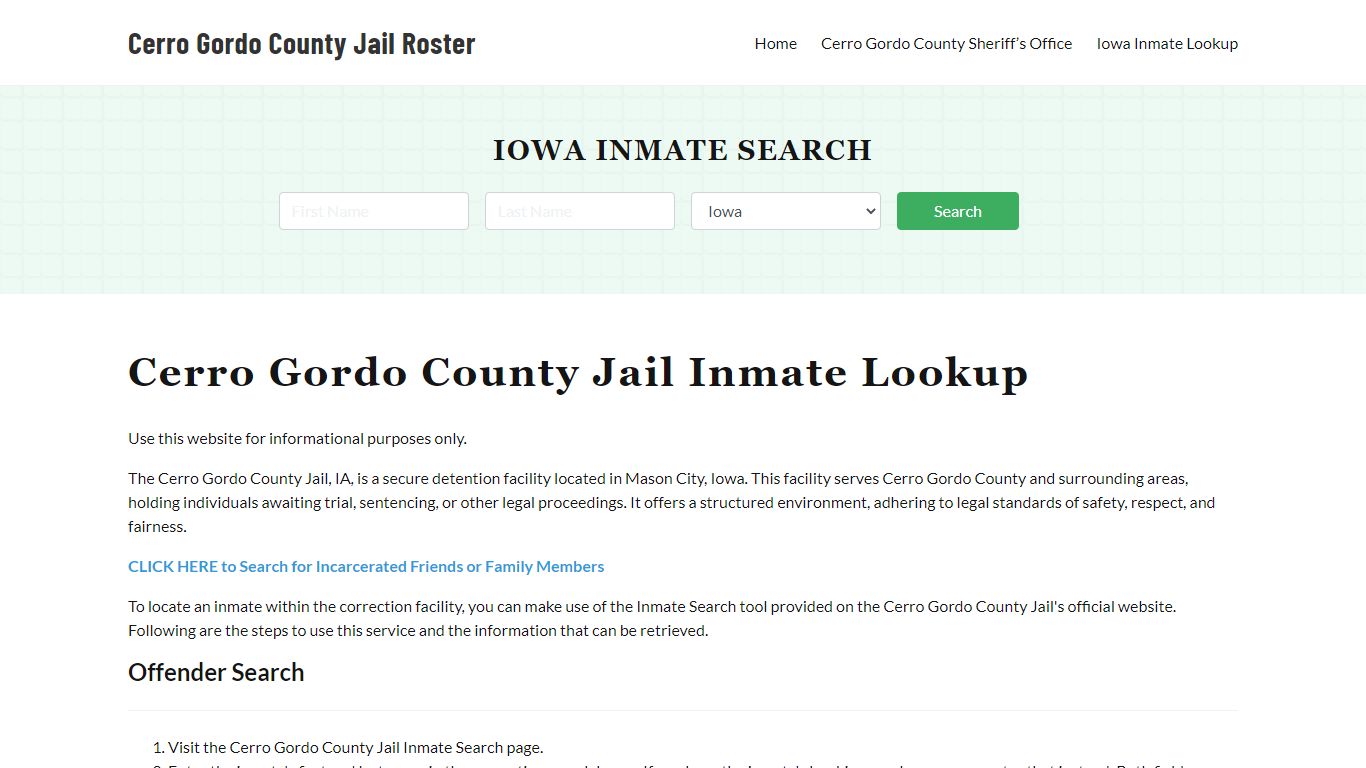 Cerro Gordo County Jail Roster Lookup, IA, Inmate Search